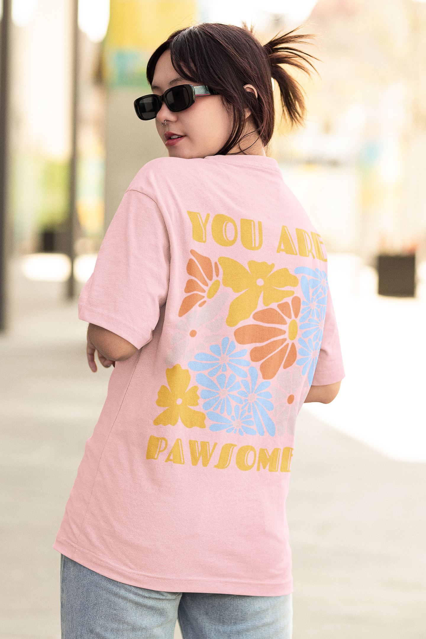 "You Are Pawsome" Oversized Unisex Tshirt - Light Pink