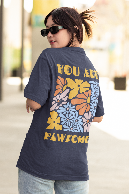 "You Are Pawsome" Oversized Unisex Tshirt - Navy Blue