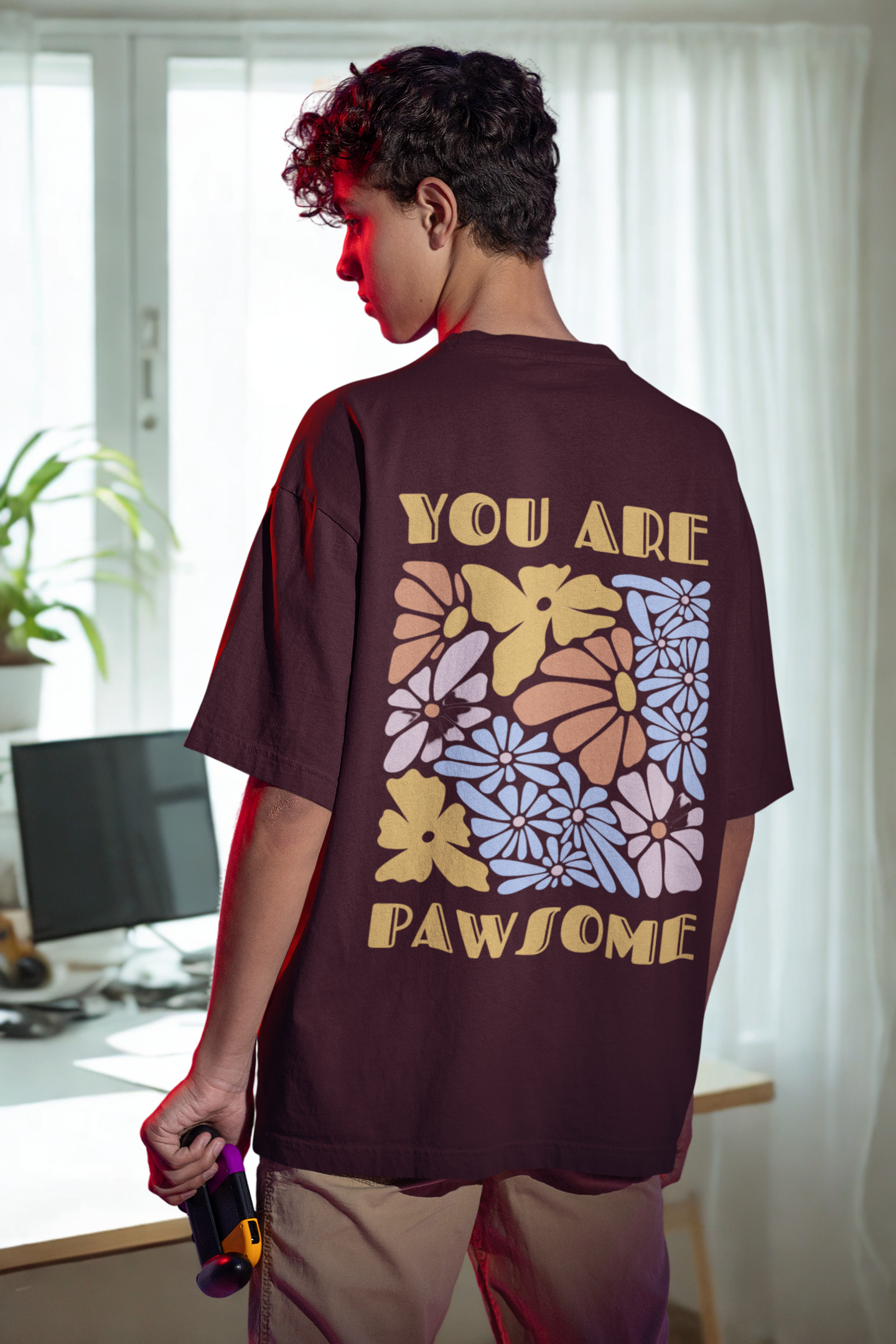 "You Are Pawsome" Oversized Unisex Tshirt - Maroon