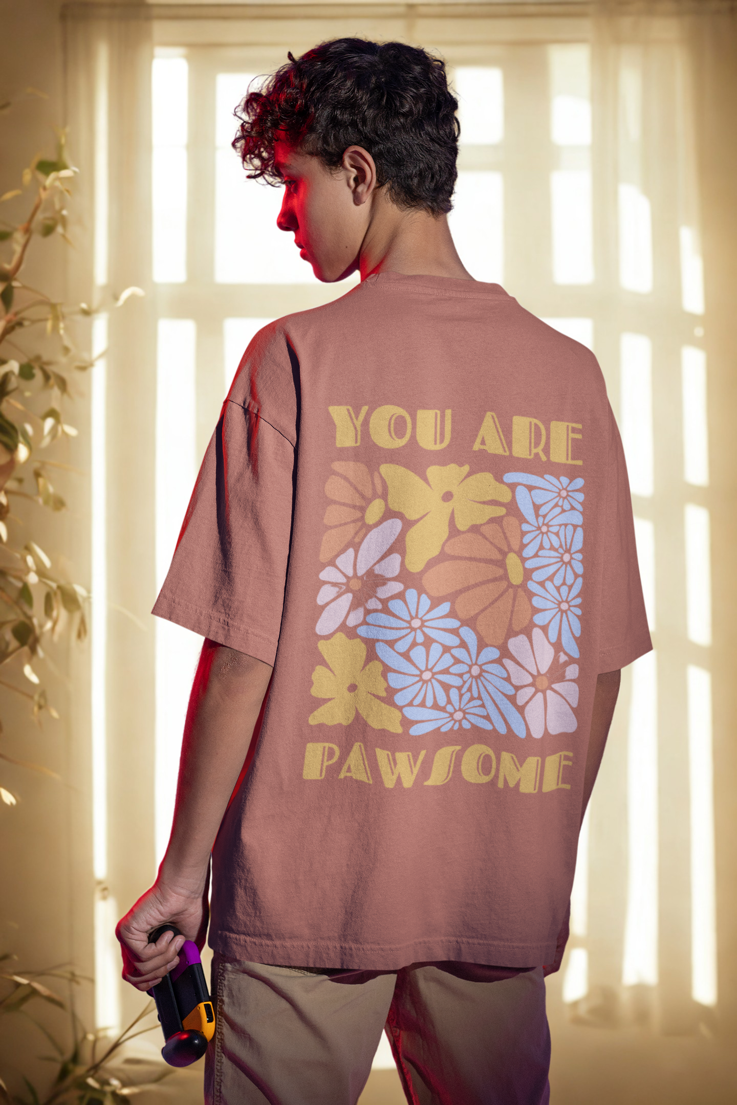 "You Are Pawsome" Oversized Unisex Tshirt - Coral