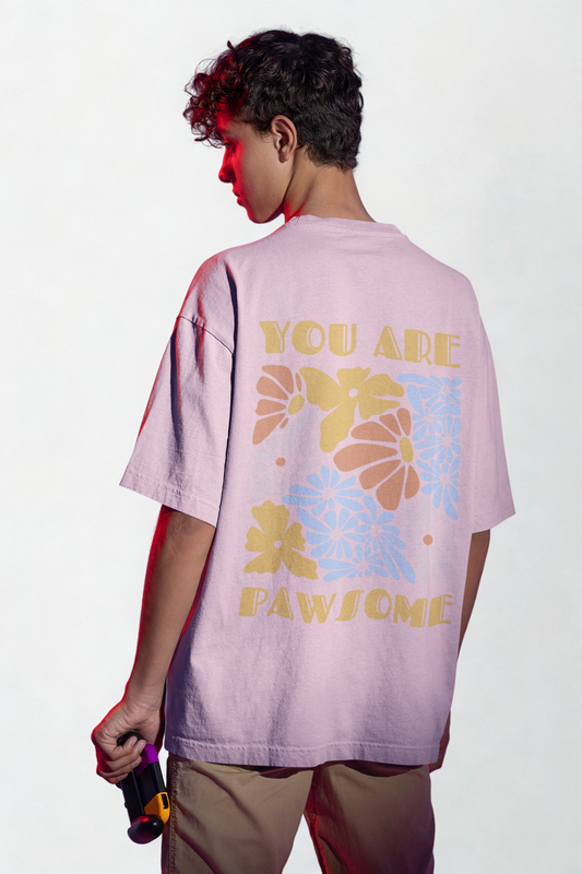 "You Are Pawsome" Oversized Unisex Tshirt - Light Pink