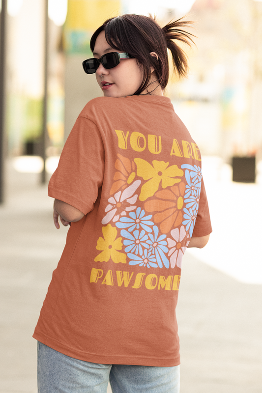"You Are Pawsome" Oversized Unisex Tshirt - Coral