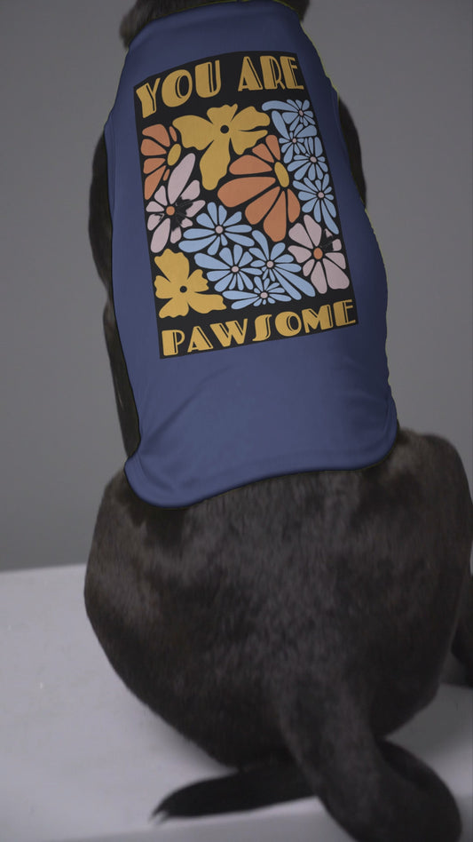 "You Are Pawsome" Floral Graphic Dog Shirt (Blue) – Cute & Comfy Pet Apparel
