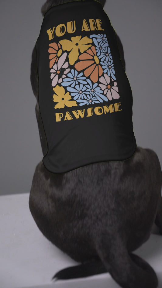 "You Are Pawsome" Floral Graphic Dog Shirt (Black) – Cute & Comfy Pet Apparel