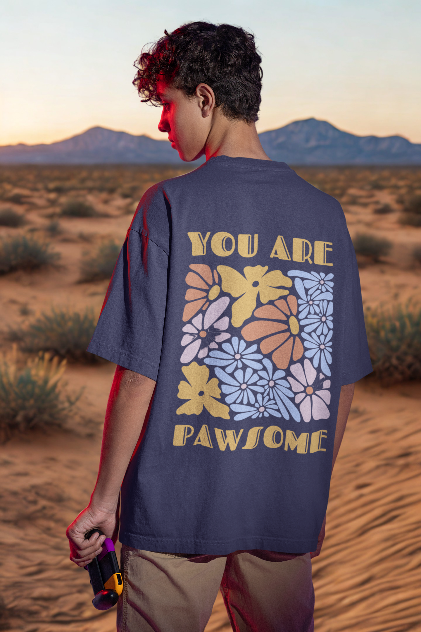 "You Are Pawsome" Oversized Unisex Tshirt - Navy Blue