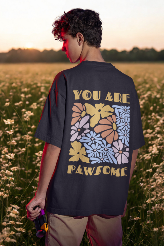 "You Are Pawsome" Oversized Unisex Tshirt - Black